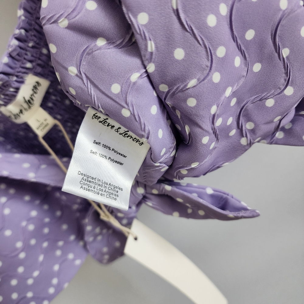 For Love And Lemons Purple White Polka Dot Chelsea Crop Top Size Large NWT - Picture 7 of 8